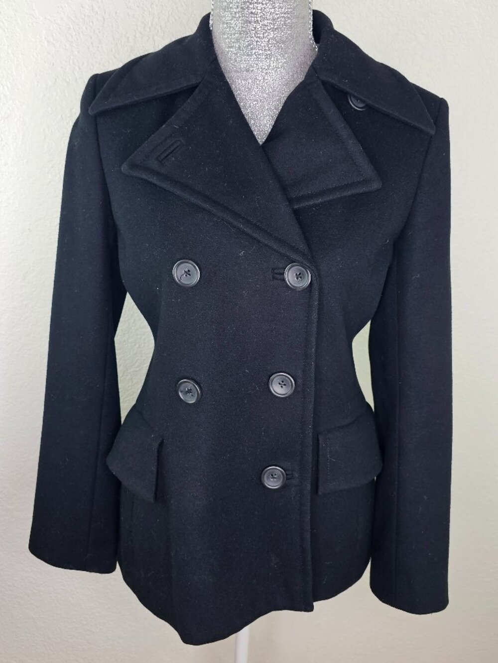 Banana Republic Classic Black Wool Pea Coat Size Small